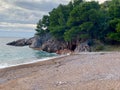 Coast of Velika beach on Sveti Stefan island