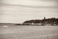 Coast view. Yachts and boats moored in the pier Royalty Free Stock Photo