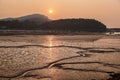 Coast of Wales with Conwy bay against sunset in United Kingdom Royalty Free Stock Photo