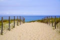 Coast water access sand dune pathway fence to ocean beach atlantic coast in Cap-Ferret in France Royalty Free Stock Photo