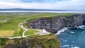 Coastal aerial view at Cliffs of Moher in Doolin County Clare Ireland Wild Atlantic Way seen from above Royalty Free Stock Photo