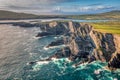 Coastal aerial view at Kerry Cliffs in Portmagee Ireland Wild Atlantic Way seen by drone Royalty Free Stock Photo