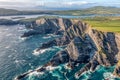 Coastal aerial view at Kerry Cliffs in Portmagee Ireland Wild Atlantic Way seen by drone Royalty Free Stock Photo