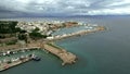 Scenic coastal area of the Greek Rhodes island and sea. Aerial shot