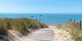 Coastal area with sand beach grass entrance to Atlantic ocean in Ile de Noirmoutier France in web banner template header Royalty Free Stock Photo