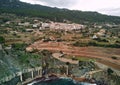 Coastal Banyalbufar town, aerial view. Mallorca, Spain Royalty Free Stock Photo