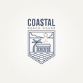 coastal beach house minimalist line art emblem logo template vector illustration design. simple modern homestay, hotel, resort Royalty Free Stock Photo