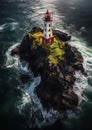 Coastal Beacon: A Breathtaking Aerial View of a Lighthouse Islan