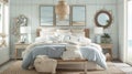 A coastal bedroom captures the relaxed and breezy vibe of coastal living, AI generated