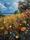 Coastal Blooms: A Serene Seascape of Wildflowers and Blue Skies