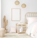 Coastal boho style bedroom interior background, wall mockup Royalty Free Stock Photo