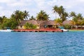 Coastal buildings, island Cayo Largo, Cuba. Copy space for text.