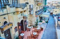 Coastal cafes in Ghajnsielem, Gozo Island, Malta.