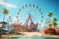 Coastal carnival with colorful Ferris wheel and. Generative ai