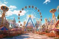 Coastal carnival with colorful Ferris wheel and. Generative ai