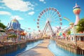 Coastal carnival with colorful Ferris wheel and. Generative ai