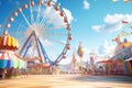 Coastal carnival with colorful Ferris wheel and. Generative ai