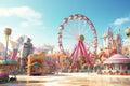 Coastal carnival with colorful Ferris wheel and. Generative ai