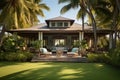 Coastal charm: a beach house surrounded by palm trees Royalty Free Stock Photo