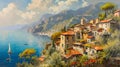 Coastal Charm: Captivating Painting of an Idyllic Italian Village