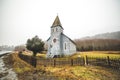 Coastal church in winter rain Royalty Free Stock Photo