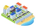 Coastal city - modern vector colorful isometric illustration Royalty Free Stock Photo