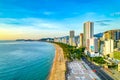 The coastal city of Nha Trang, Vietnam seen from above in the morning