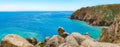 Coastal cliffs in the Atlantic Ocean at Cape Roca in Portugal. Panoramic landscape of Portuguese coast. Picturesque seascape Royalty Free Stock Photo