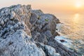 Coastal cliffs, the Atlantic ocean, and the sunset. Cantabria, Spain Royalty Free Stock Photo