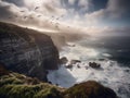 Coastal Cliffs and Birds in Flight