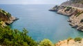 Coastal cliffs of limestone. The coast of Mediterranean Sea in Turkey Royalty Free Stock Photo