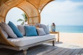 Coastal comfort zone Luxury deck with beach view and plush pillows offers relaxation