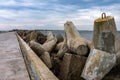 Coastal concrete fortifications. Reinforced concrete structures along the sea pier