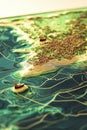 A coastal 3D GIS map illustrating shipping networks and location points.