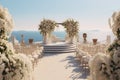 Coastal destination wedding with a ceremony set. generative ai