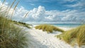 Coastal Dune Path Seascape, Grasses, White Sand, Blue Sky Royalty Free Stock Photo