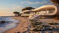 Coastal Elegance: A Modern Villa Seamlessly Blending with Beachside Serenity, Generative AI