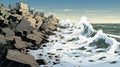 Coastal Erosion: A Comic Image Of Waves Hitting Rocky Shore