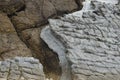 Detail of sedimentary rocks layers caused by coastal erosion in Costa Quebrada, Spain