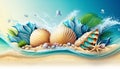 Coastal Escape Summer Travel Background with Sea shell. Generative AI