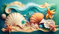 Coastal Escape Summer Travel Background with Sea shell. Generative AI