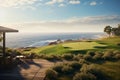 Coastal golf course with ocean views combining. Generative ai Royalty Free Stock Photo