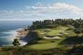 Coastal golf course with ocean views combining. Generative ai Royalty Free Stock Photo