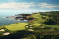 Coastal golf course with ocean views combining. Generative ai Royalty Free Stock Photo