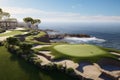 Coastal golf course with ocean views combining. Generative ai Royalty Free Stock Photo