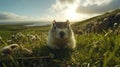 Coastal hillside squirrel sunset nature wildlife Royalty Free Stock Photo