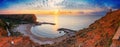 Coastal landscape, panorama - top view of the sunrise in the Bolata cove Royalty Free Stock Photo