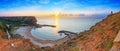 Coastal landscape - top view of the sunrise in the Bolata cove on the Black Sea coast Royalty Free Stock Photo