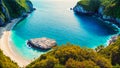 Coastal landscape - view of a beautiful bay with rocky shores and sandy beach