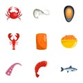 Coastal life icons set, cartoon style Royalty Free Stock Photo